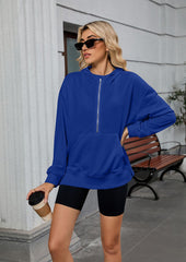 Half Zip Size Split Hoodie with Front Pocket