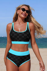 Black & Turquoise Textured Bikini Set Blue - Swimwear from Cindelily
