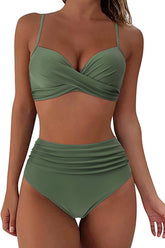 Vintage High Waisted Bikini Sets Green - Swimwear from Cindelily