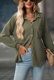 Waffle Button Up Pocket Detail Casual Shirt Green - Blouses & Shirts from Cindelily