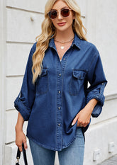 Washed Adjustable Sleeve Denim Shirt