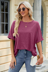 Oversize Crew Neck Short Sleeve T-shirt Maroon - T-Shirts & Tunics from Cindelily