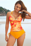 Floral Print Tankini Top and Panty Set Orange - Swimwear from Cindelily