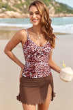 Floral Print Tankini Top and Skort Set Leopard - Swimwear from Cindelily