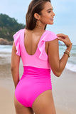 Ruffle Sleeve Mesh Inset One Piece Swimsuit - Swimwear from Cindelily