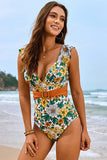 Ruffled Tummy Control One Piece Swimsuit Floral 1 - Swimwear from Cindelily