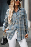 Retro Plaid Button Down Flannel Shirt Denim blue - Blouses & Shirts from Cindelily