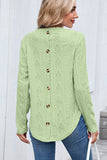 Textured Button Detail Crew Neck Casual T-shirt Green - T-Shirts & Tunics from Cindelily