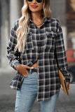 Classic Plaid Button Down Flannel Top Black - Blouses & Shirts from Cindelily