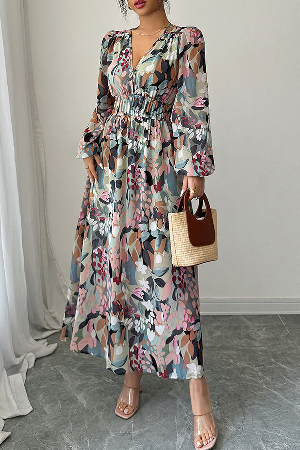 Floral Print Smock Neck Wrap Maxi Dress - Dresses from Cindelily