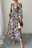 Floral Print Smock Neck Wrap Maxi Dress - Dresses from Cindelily