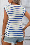 Crew Neck Striped Sleeveless Knit Vest - Cardigans & Vests from Cindelily
