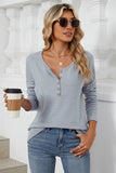 Button Up Striped Long Sleeve T-shirt Light blue - T-Shirts & Tunics from Cindelily