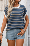 Two-tone Striped Knitted Top Navy blue - T-Shirts & Tunics from Cindelily