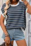 Two-tone Striped Knitted Top - T-Shirts & Tunics from Cindelily