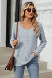 Button Up Striped Long Sleeve T-shirt - T-Shirts & Tunics from Cindelily
