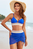 Bikini Set with Woven Trim & Sheer Skort Blue - Swimwear from Cindelily