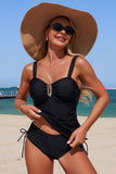 Black Ruched Sweetheart Neckline Tankini Set Black - Swimwear from Cindelily