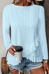 Broderie Anglaise Ruffled Hem Blouse Light blue - Blouses & Shirts from Cindelily