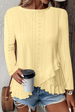 Broderie Anglaise Ruffled Hem Blouse Yellow - Blouses & Shirts from Cindelily
