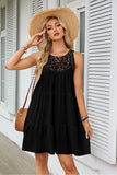 Lace Sleeveless Crochet-Trim Midi Dress Black - Dresses from Cindelily