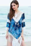 Paisley Print Crochet Fringe Trim Cover-Up - Cover-Up from Cindelily
