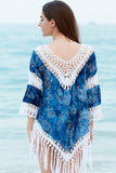 Paisley Print Crochet Fringe Trim Cover-Up - Cover-Up from Cindelily