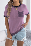 Two-tone Striped Pocket Knitted Top Purple - T-Shirts & Tunics from Cindelily