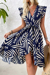 Navy & White Chevron Ruffle Wrap Dress Navy blue - Dresses from Cindelily