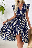 Navy & White Chevron Ruffle Wrap Dress Navy blue - Dresses from Cindelily