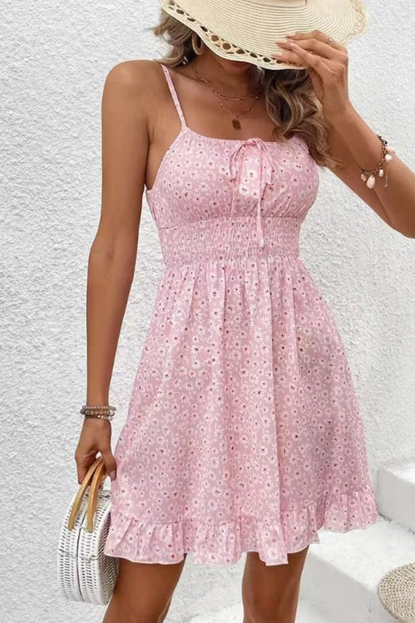 Pink Daisy Print Smocked Cami Dress Pink - Dresses from Cindelily