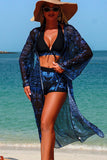 Vintage Print Halter Bikini Shorts & Cover-up 3-Piece Set Blue - Swimwear from Cindelily