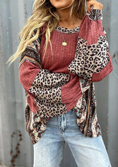 Retro Leopard Print Color Block Oversize Blouse