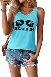 BEACH'IN Graphic Racerback Tank Top Light blue - Tops from Cindelily