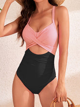 Cross Twist Color Block Cutout One Piece Swimwear