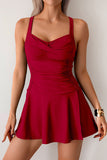 Ruched Side-Slit One-Piece Swim Dress - Swimwear from Cindelily