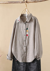 Heart Embroidered Striped Button Up Shirt