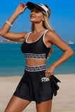 Contrast Trim Bikini Set with Skort Bottom