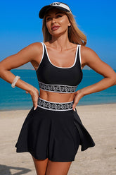 Contrast Trim Bikini Set with Skort Bottom