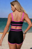Contrast Trim 2-Piece Sporty Swim Shorts Set - Swimwear from Cindelily
