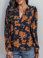 Floral Print Split Neck Casual Blouse