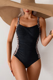 Black & Leopard Wrap Front One-Piece Swimsuit - Swimwear from Cindelily