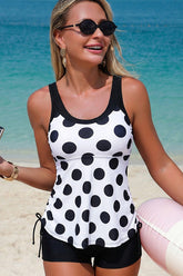 Black & White Polka Dot Tankini Set Polka dot - Swimwear from Cindelily