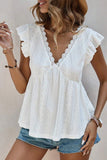 Ruffled V-Neck Eyelet Lace Blouse - Blouses & Shirts from Cindelily