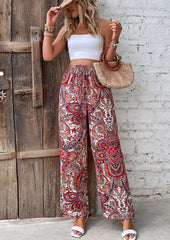 Retro Print Elastic Waist Wide-leg Pants