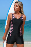 Patterned Sleeveless Rash Guard Swimsuit Pink - Swimwear from Cindelily