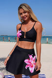 Lily Floral Print 3-Piece Bikini Set with Skort Pink - Swimwear from Cindelily