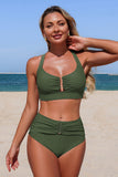 Gold-Accent Ruched Bikini Set Army green - Swimwear from Cindelily