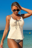 Cream & Leopard Print 2-Piece Tankini Set - Swimwear from Cindelily