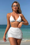 Halter Bikini & Sheer Cover-Up 3-Piece Set White - Swimwear from Cindelily